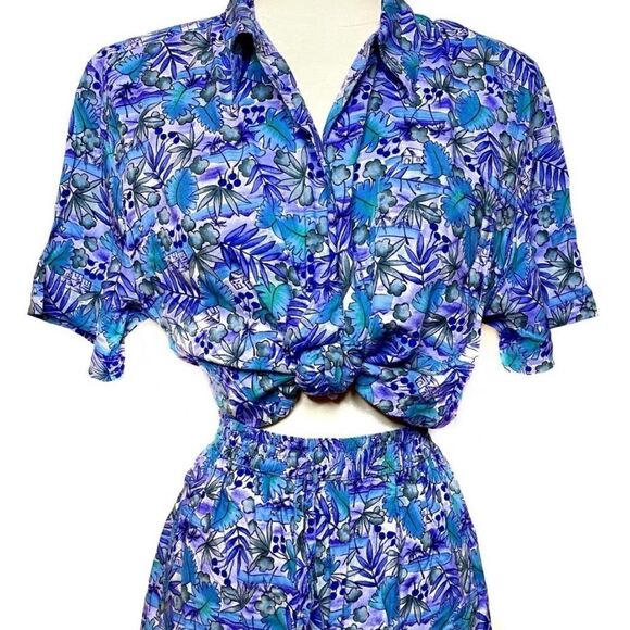 Rad Vintage 90’s 2 pc Tropical Hawaiian Short and Button Down Top Set - Picture 1 of 6